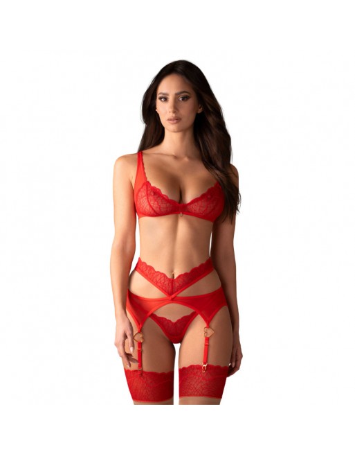 Craquez pour cet ensemble de lingerie rouge passion en dentelle fine, idéal pour séduire lors de soirées spéciales. Confort et s