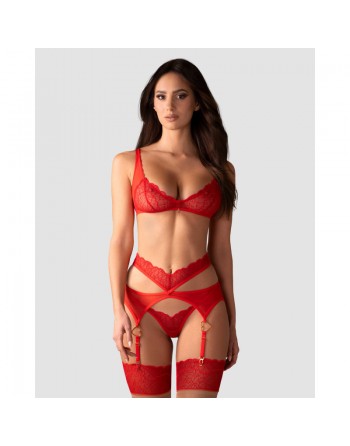 Craquez pour cet ensemble de lingerie rouge passion en dentelle fine, idéal pour séduire lors de soirées spéciales. Confort et s