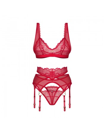 Craquez pour cet ensemble de lingerie rouge passion en dentelle fine, idéal pour séduire lors de soirées spéciales. Confort et s