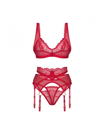 Craquez pour cet ensemble de lingerie rouge passion en dentelle fine, idéal pour séduire lors de soirées spéciales. Confort et s