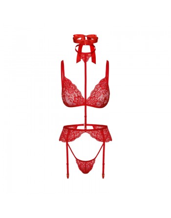 Découvrez le Bondage 243, un ensemble de lingerie 5 pièces rouge passion, idéal pour vos soirées sensuelles ou moments intimes.